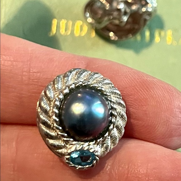 Judith Ripka Blue Mabe Pearl and Blue Topaz Clip Earrings - Picture 3 of 7